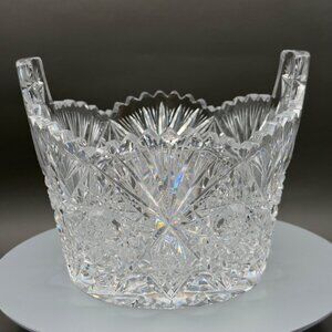 Vintage American Brilliant ABP Cut Glass Ice Bucket Sawtooth Hobstars READ
